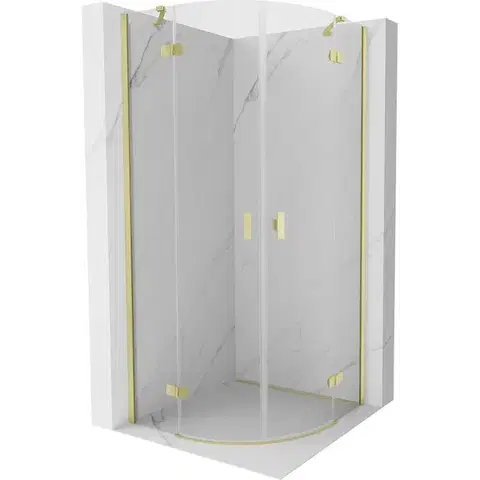 Sprchovacie kúty MEXEN/S - Mist sprchovací kút štvrťkruh, krídlové 100 x 100, transparent, zlato kartáčovaná 8A33-100-100-55-00