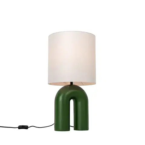 Stolné lampy Dizajnová stolná lampa zelená s bielym ľanovým tienidlom - Lotti