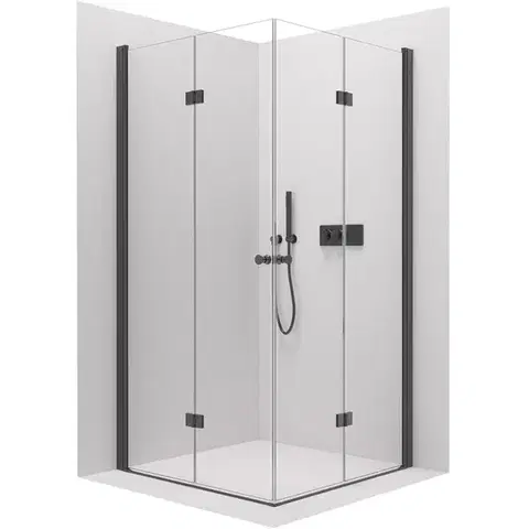 Sprchovacie kúty CERANO - Sprchovací kút Volpe Duo Ľ/P - 6 mm - čierna matná, transparentné sklo - 70x120x190 - zalamovacia CER-521059