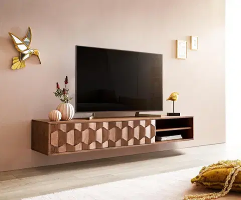 Televízne stolíky DELIFE TV stolík Fevo 160 cm akácia hnedá závesný 2 dvierka