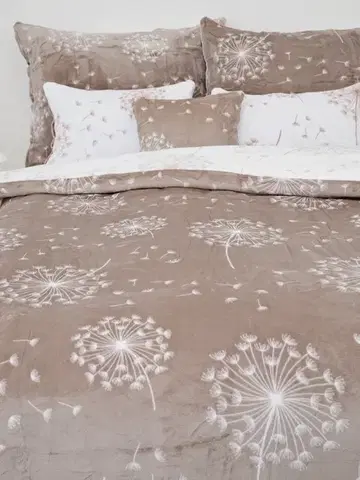 Obliečky MKLozkoviny.sk Obliečky mikroplyš Exclusive - Púpavy cappuccino - 140 × 200 cm - 70 x 90 cm