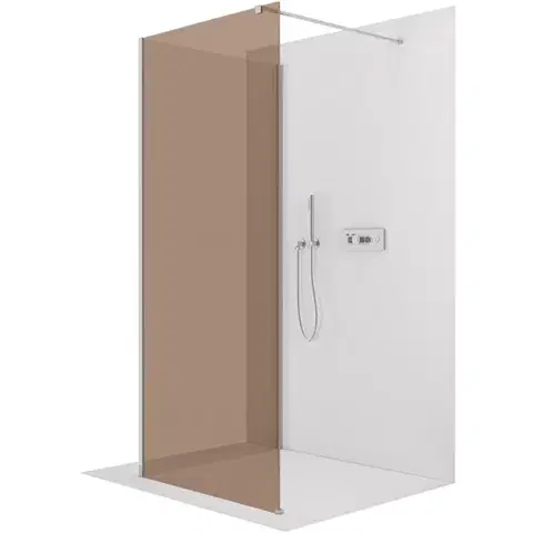 Sprchové dvere CERANO - Sprchová zástena Walk-in Onyx Corner Cube Ľ/P - 8 mm - hranatá vzpera - chróm, bronzové sklo - 110x60x200 CER-688339