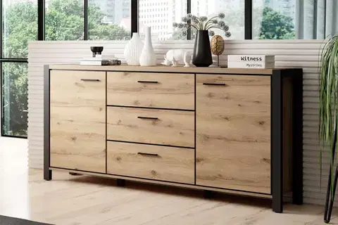 Komody a skrinky AKTUAL 26 dizajnová komoda dub Taurus/ čierna
