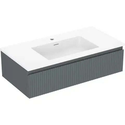 Kúpeľňový nábytok MEXEN/S - Rivel kúpeľňová skrinka 90 cm s umývadlom Otis, 1 šuplík, reliéf, grafit mat/biela mat 91A20-09023-1-BF66-W18M01
