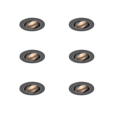 Zapustené svietidlá Sada 6 moderných zapustených bodových svetiel Gunmetal GU10 50 mm okrúhle, naklápacie - Rondoo
