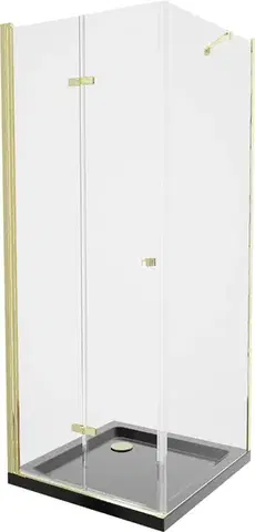 Vane MEXEN/S - Lima sprchovací kút zalamovacie dvere 80 x 80, transparent, zlatý + Flat čierna vanička so sifónom 856-080-080-50-00-4070G