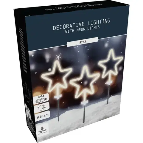Vianočné dekorácie Vianočné LED vonkajšie osvetlenie Neónová hviezda, súprava 3 ks, v. 58 cm