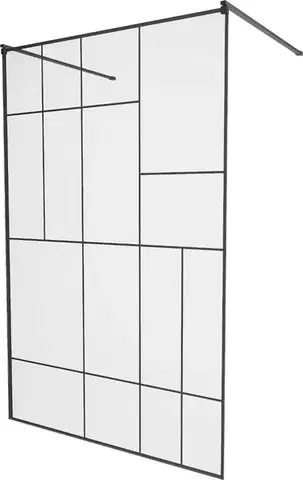 Sprchové dvere MEXEN/S - KIOTO samostatne stojaca sprchová zástena 110 x 200, transparent/čierna vzor 8 mm, čierna 800-110-002-70-78