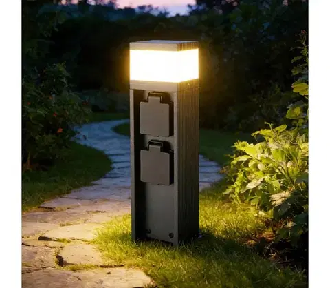 Záhradné lampy BRILAGI -Vonkajšie svietidlo s 2 zásuvkami SCHUKO PILLAR 1xG9/11W/230V IP44 antracitové BRI811
