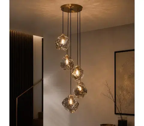 Svietidlá  Luster na lanku CRISTAL 5xE14/15W/230V mosadz/dymová čierna LM-5.302/PATYNA/SMOKY