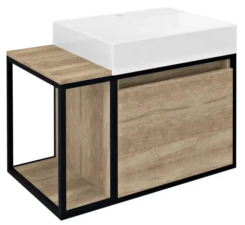 Kúpeľňový nábytok SAPHO - SKARA umývadlová skrinka 80x49,5x46,5cm, čierna matná/dub Alabama CG003-2222