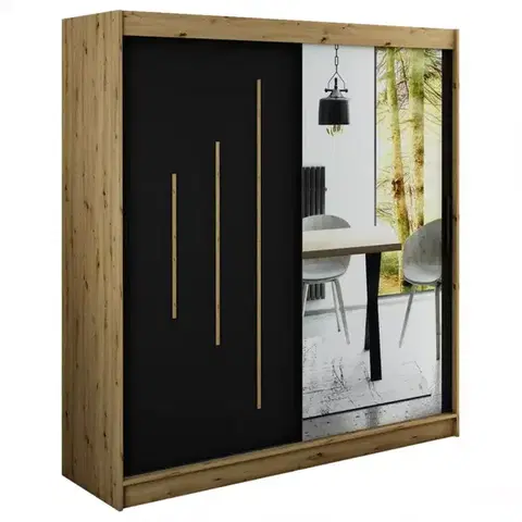 Šatníkové skrine Skriňa Halifax Y2 200 Dub Artisan/čierna/Zrkadlo