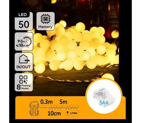 LED osvetlenie  B.V.  - LED Vonkajšia vianočná reťaz 50xLED/3xAA/8 funkcií 5,3 m IP44 teplá biela B10303K4G