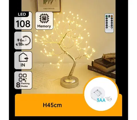 Vianočné dekorácie  B.V.  - LED Vianočná dekorácia 108xLED/3xAA/8 funkcií 45cm teplá biela B10303Y1X