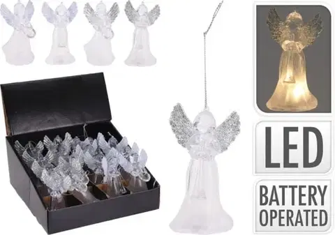 Vianočné dekorácie Kinekus Ozdoba závesná anjel LED 6,5x6,5x11,5 cm plast teplá biela mix