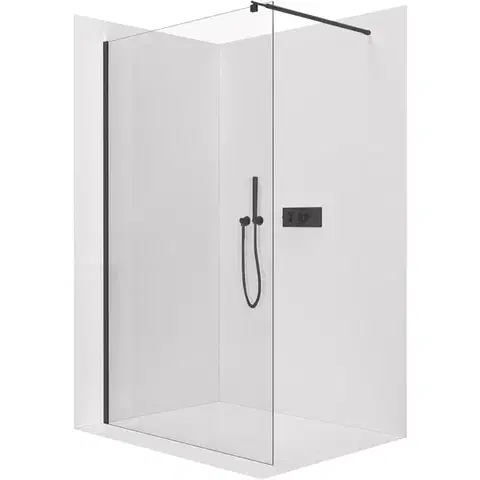 Sprchové dvere CERANO - Sprchová zástena Walk-in Onyx Round Ľ/P - 8 mm - okrúhla vzpera - čierna matná, transparentné sklo - 50x200 CER-DY101B-50-200