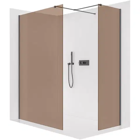Sprchové dvere CERANO - Sprchová zástena Walk-in Onyx TL/P - 8 mm - hranatá vzpera - čierna matná, bronzové sklo - 160x50x200 CER-686920