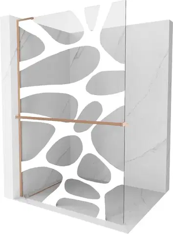 Sprchové dvere MEXEN/S - Kioto+ L Sprchová zástena WALK-IN s poličkou a držiakom uterákov 80 x 200, biely vzor, meď kartáčovaná 800-080-123-65-97