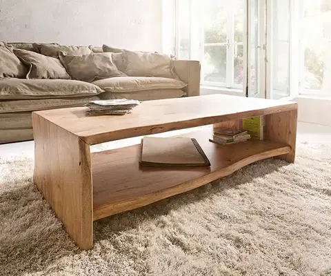 Konferenčné stolíky DELIFE Konferenčný stolík Live-Edge 130x60 cm akácia prírodná hrana