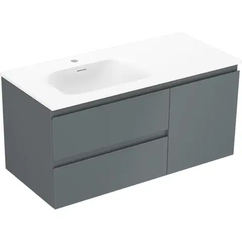 Kúpeľňový nábytok MEXEN/S - Orio kúpeľňová skrinka 100 cm s umývadlom Vela ľavá, 2S, 1D, grafit mat/biela mat 91A13-10047-3-BBFFF66-W23L01