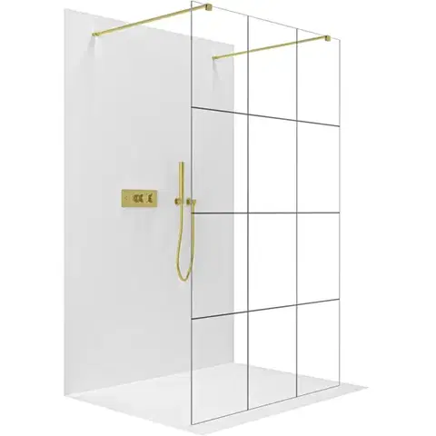Sprchové dvere CERANO - Sprchová zástena Walk-in Onyx Duo Ľ/P - 8 mm - hranatá vzpera - zlatá, industriálne sklo - 120x200 CER-8050BD1840