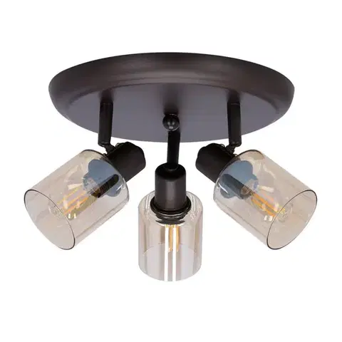 Stropná svetla HNEDÁ STROPNÁ LAMPA AGRA 3X40W E14 JANTÁROVÉ TIENIDLO