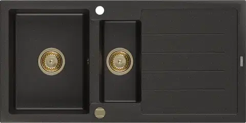 Kuchynské drezy MEXEN/S MEXEN/S - Andres granitový drez s odkvapkávačom 1000 x 500 mm čierna/zlatá metalik, zlatý sifón 6515101510-75-G