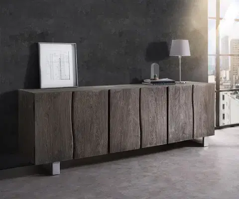 Komody DELIFE Komoda Live-Edge 220 cm akácia platinová masívna 6 dvierka