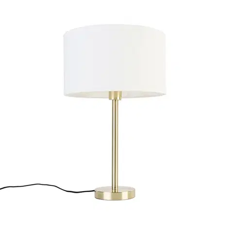 Stolné lampy Klasická stolná lampa mosadz s bielym tienidlom 35 cm - Simplo