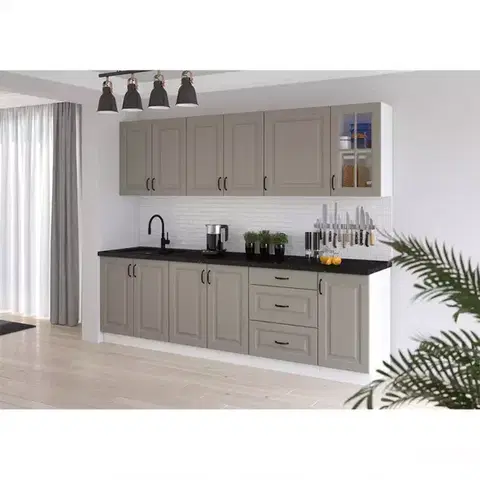 Sivý kuchynský nábytok Kuchynská linka Stilo claygrey/biela 260 bez dosku