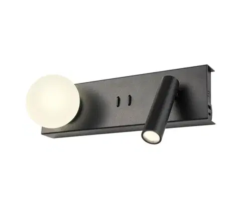 Svietidlá Redo 01-4663 - LED nástenné svietidlo NORMA LED/5W/230V + LED/3W CRI 90 USB čierne 01-4663
