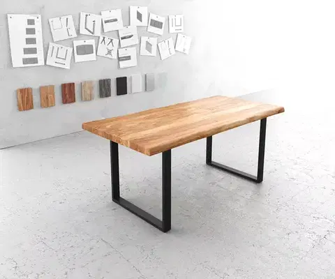 Jedálenské stoly DELIFE Jedálenský stôl Edge 180x90 XL akácia prírodná tenká podstava čierna Live-Edge