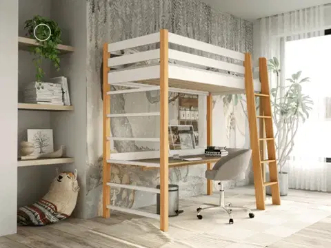 Postele Dolmar Vyvýšená posteľ NENIO | biela/dub 80 x 190 cm