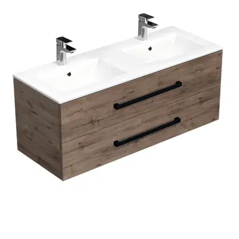 Kúpeľňový nábytok Kúpeľňová skrinka s čiernou úchytkou a umývadlom SAT Cube Way 120x53x46 cm dub Wellington mat CUBE46C1202DWMOD CUBE46C1202DWMOD