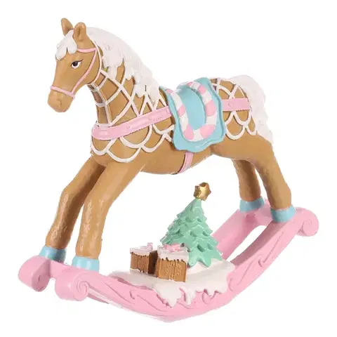 Vianočné dekorácie Vianočná dekorácia Hojdací koník, ružová, polyresin, 17 cm