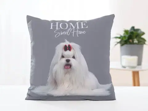 Dekoračné obliečky Carbotex Obliečka na vankúš 40 × 40 cm - Maltézsky psík Princezná sivá-  -