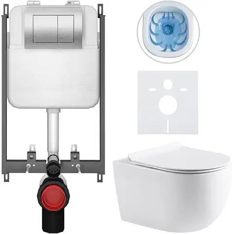 Záchody CERANO - Kompletný WC set Basic/Felci - biela lesklá - WC tlačidlo Maxio/Strieborná - na zamurovanie - 53x37 CER-8050BD86086