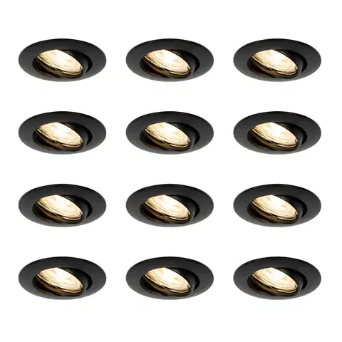 Zapustené svietidlá Sada 12 vstavaných bodových svetiel čiernych GU10 35 mm - Edu