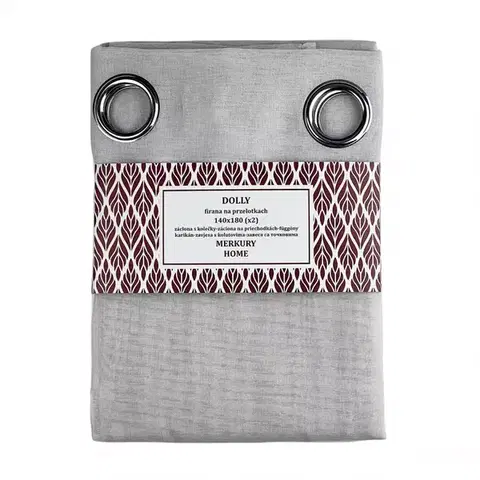 Záclony do obývačky Záclona na priechodkách Dolly polyester svetlosivá 140x180 (x2) Merkury Home