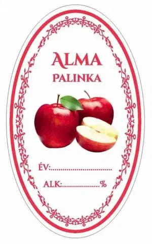 Samolepky na stenu Kinekus Samolepka na fľašu ALMA PÁLINKA/JABLKOVICA domáca červ. ovál 16ks etikiet HU