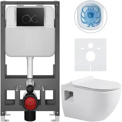 Záchody CERANO - Kompletný WC set Basic/Dure - biela lesklá - WC tlačidlo Dualo/Čierna - voľne stojaca - predstenová inštalácia - 51x35 CER-8050BD85910