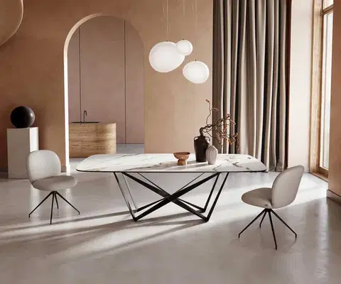Jedálenské stoly DELIFE Jedálenský stôl Edge oválny 240x120 keramika Calacatta Luxe bielo-zlato-šedá spider plochá oceľ čierna