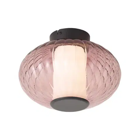 Stropné osvetlenie Dizajnové stropné svietidlo čierne 28 cm s fialovým sklom vrátane LED 3-stupňové stmievateľné - Margherite