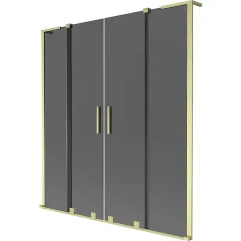 Sprchové dvere MEXEN/S - Velar L Duo dvojkrídlová posuvná vaňová zástena 160 x 150, grafit, zlatá kartáčovaná 896-160-003-42-55