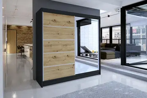 Šatníkové skrine Šatníková skriňa  TALLYA 3 čierna/ dub artisan