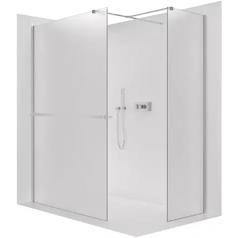 Držadlá k vani CERANO - Sprchová zástěna Walk-in Onyx T L/P - 8 mm - hranatá vzpěra + polička/držák na ručníky - chrom, mléčné sklo - 90x80x200  CER-8050BD4384