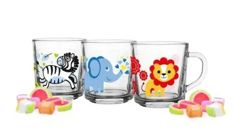 Hrnčeky a šálky Kinekus Hrnček detský, sklo 220ml, ZVIERATKA mix, sada 3ks