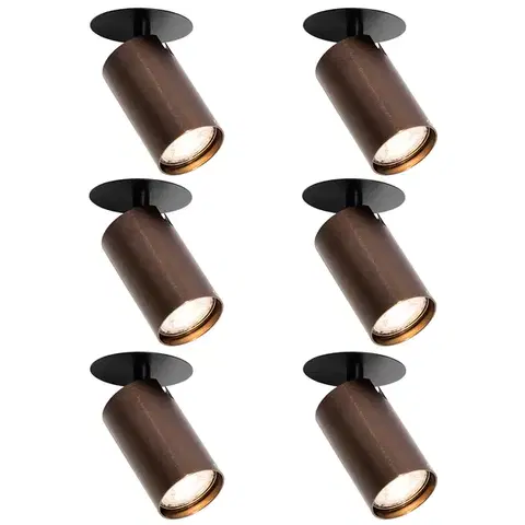 Zapustené svietidlá Sada 6 moderných zapustených bodových svetiel tmavý bronz GU10 50mm - Chels