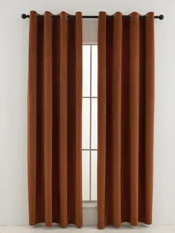 Závesy MKLozkoviny.sk Zamatové zatemňovacie závesy Cesar terakota - 140 x 160 cm (2ks) - krúžky