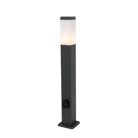 Zahradne stlpove lampy Vonkajšia lampa tmavo sivá 80 cm so zásuvkou IP44 - Malios